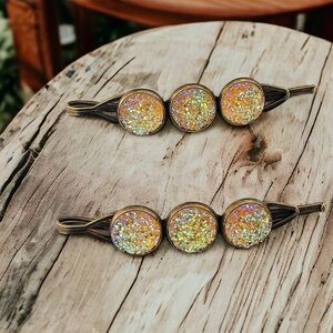 Yellow Glitter Druzy Hair Pins - Vibrant & Stylish Bohemian Hair Accessories